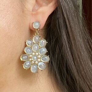 Anthropologie Earrings with gold tone and lavender stones and pearl accents